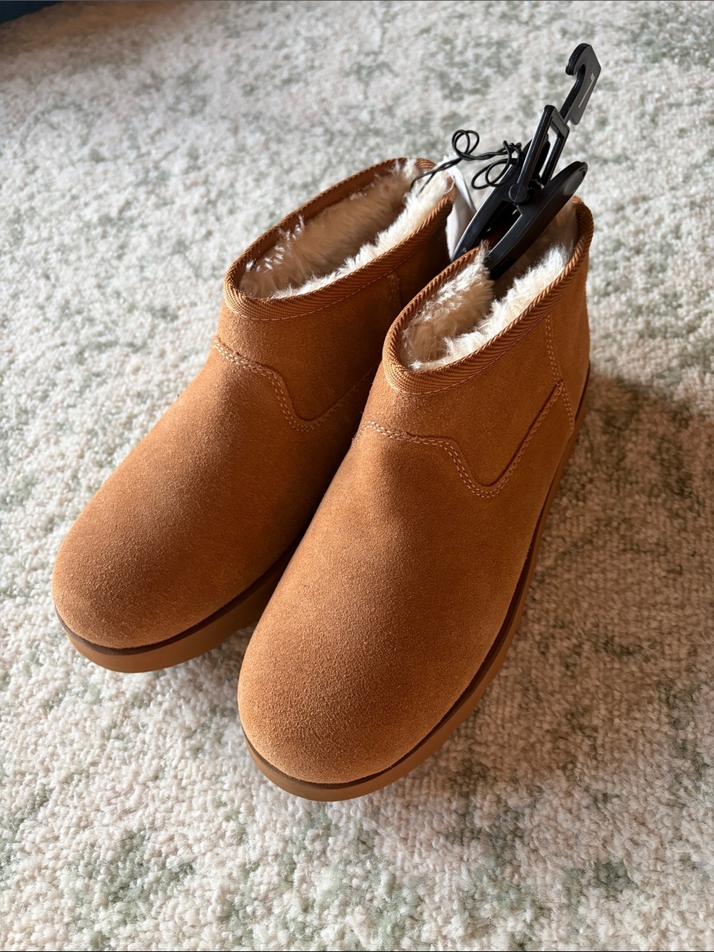 Time and Tru Tan Faux Suede Fleece-Lined Ankle Booties